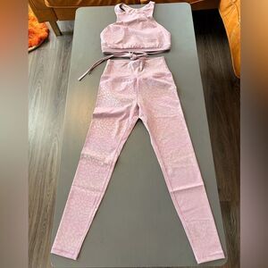 Light Pink Iridescent Leopard Print Leggings and Matching Top Set